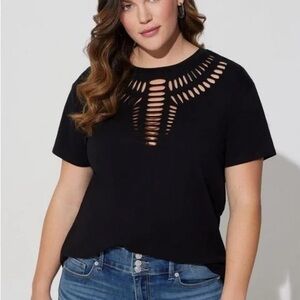 Torrid Relaxed Fit Vintage Cotton Jersey Slash Yoke Sleeve Shirt | Size 1, 1x